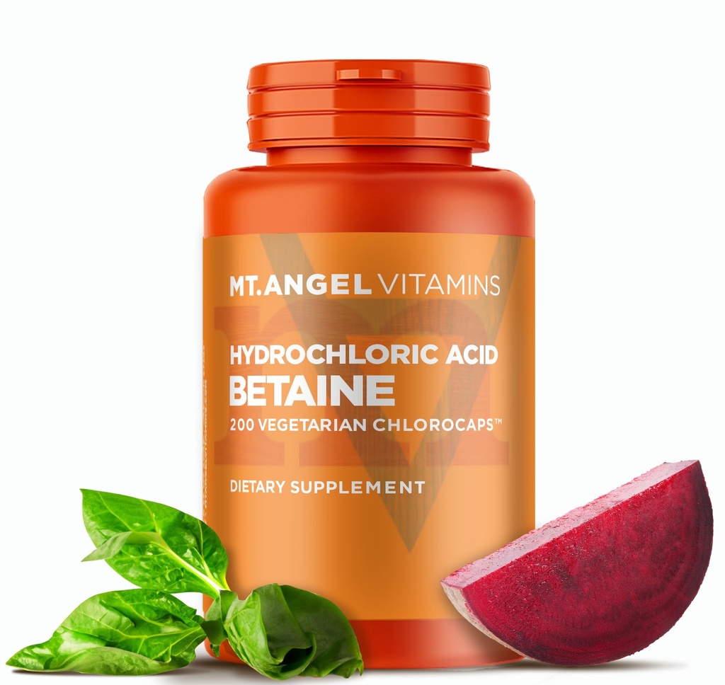 Mt. Engelvitaminen - Zoutzuur Betaïne, ondersteunt gezonde spijsvertering & Gastric Juices (200 Vegetarische Chlorocaps)