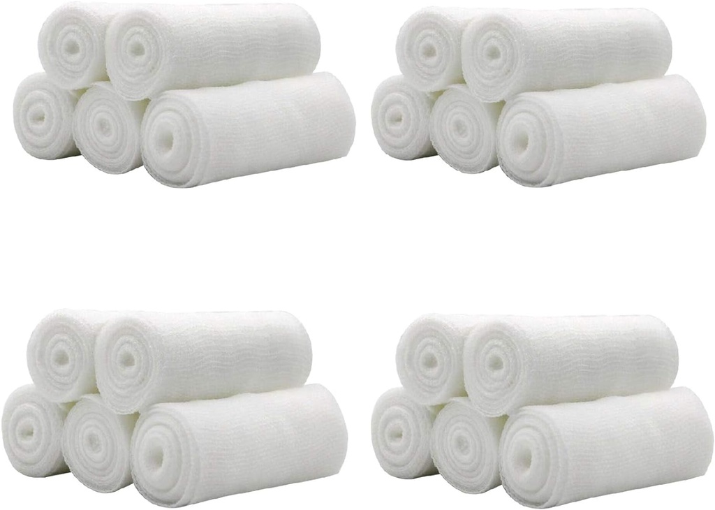 EtenBijten 20 Rolls 4 inch x 4.92 Yards Gerolde Gauze Stretch Bandage/Medische Grade Steriel Eerste Hulp Wond Care Katoen Ply/Stretched Gauze Bandage Rolls met medische tape