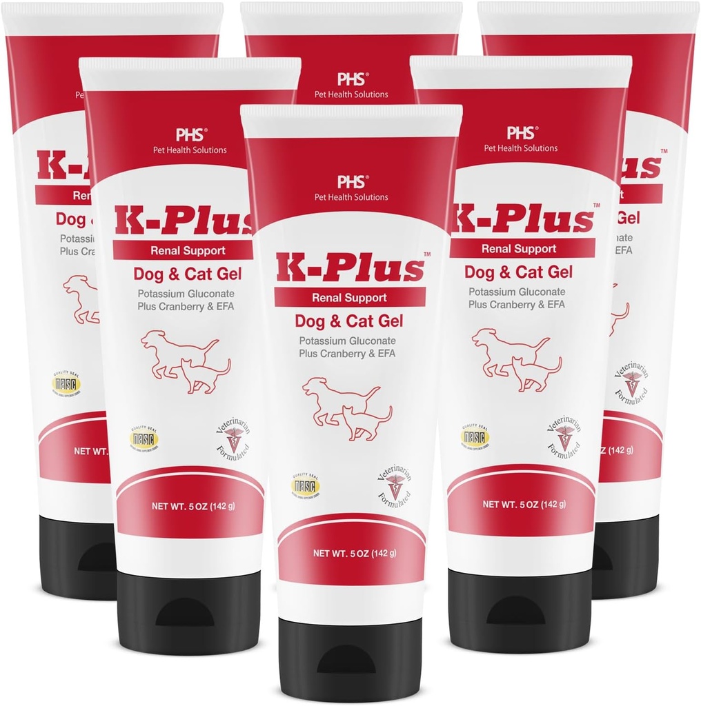 K-Plus Kalium Gluconaat Renale Gel Plus Cranberry en EPA voor honden en katten - Veterinair goedgekeurd Renale Supplement - Ondersteunt Kaliumbalans - (6 Pack, Gel)