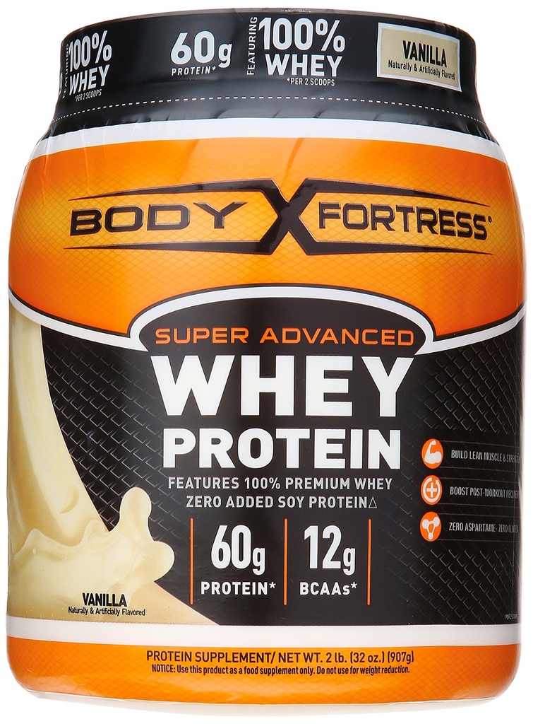 Body Fortress Super Advanced Wei Proteïne Poeder, Plus Creatine en Glutamine, Glutenvrij, Vanille, 32 Ounce (2lb)