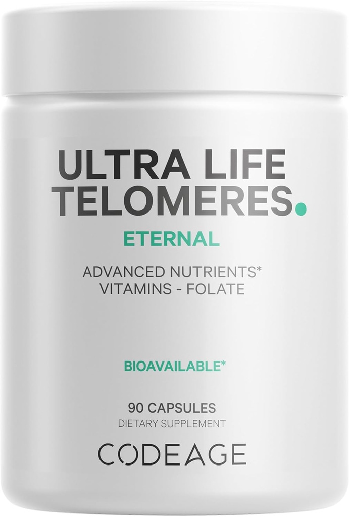 Codeage Ultra Life Telomeren Supplement - 5 MTHF Folate Vitamine B9, Vitamine B12 Methylcobalamine, Vitamine D3, L-Theanine, Ashwagandha - 3-maand levering - DNA, Methylation Cycle - Non-GMO - 90 Capsules