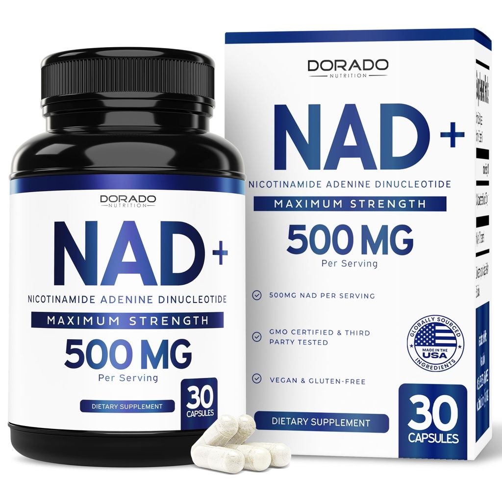 Supplément NAD (500mg de 95 % de NAD+ pur par portion) Supplément NMN, NAD Nicotinamide Riboside Support (Tiers Testés, Vegan Safe, Non-OGM, Pas de remplissage, et Fabriqué aux États-Unis - 30 Capsules Vegan)