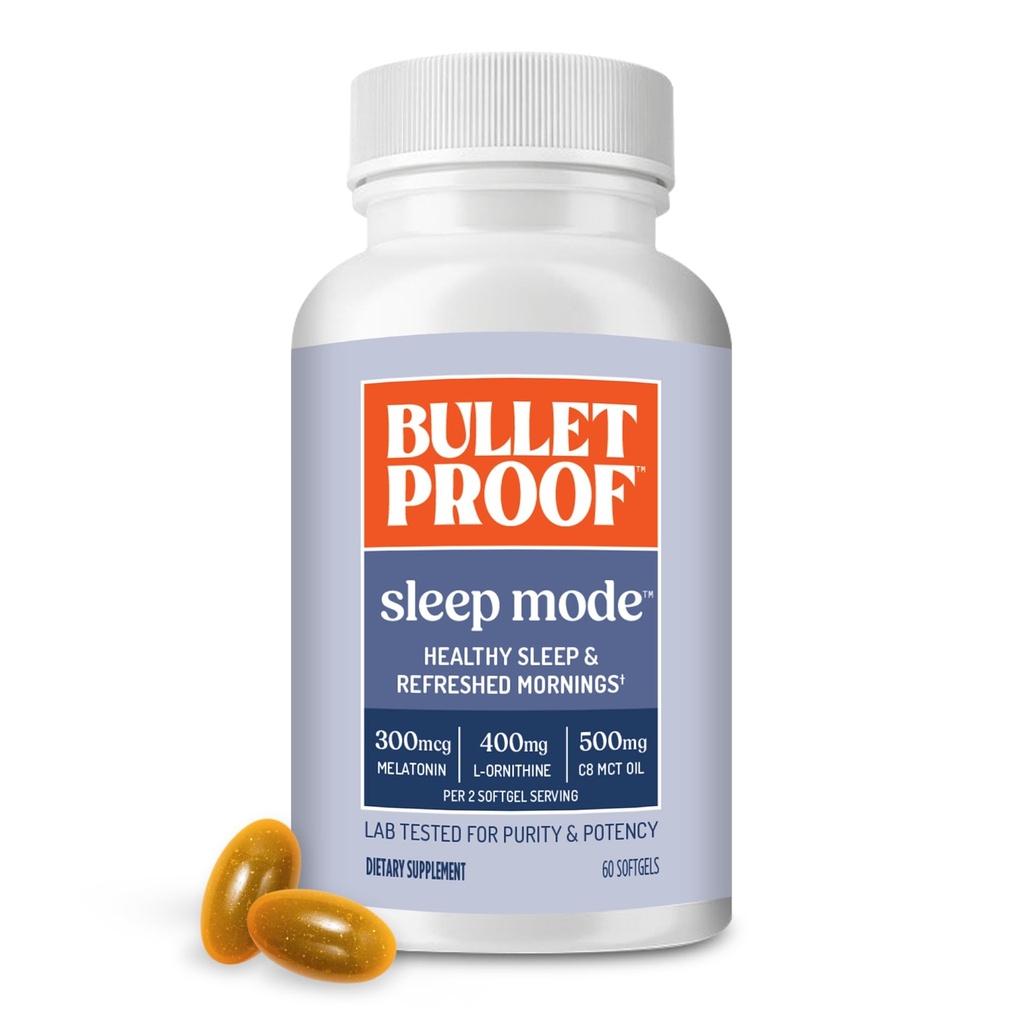 Bulletproof Sleep Mode Softgels, 60 Count, Supplement with Brain Octane C8 MCT Oil to Support Sleep