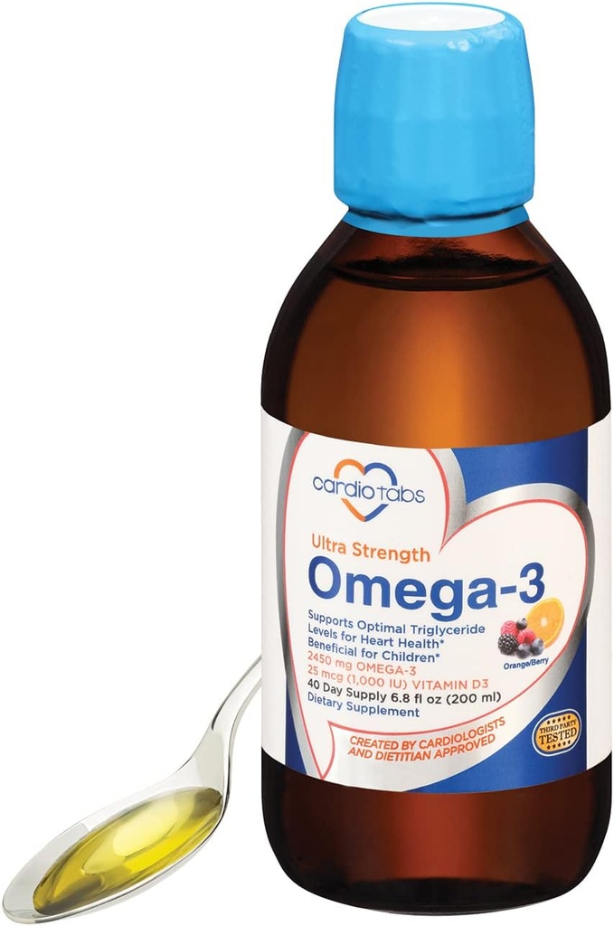 Ultra Strength Liquid Omega-3 + Vitamine D3, Fish Oil Supplements 4.500mg Omega-3 Marine Oil from Fish Oil and Calamarine, 2.130mg DHA and EPA, + 1.000 IE vitamine D3-6.8 fl oz