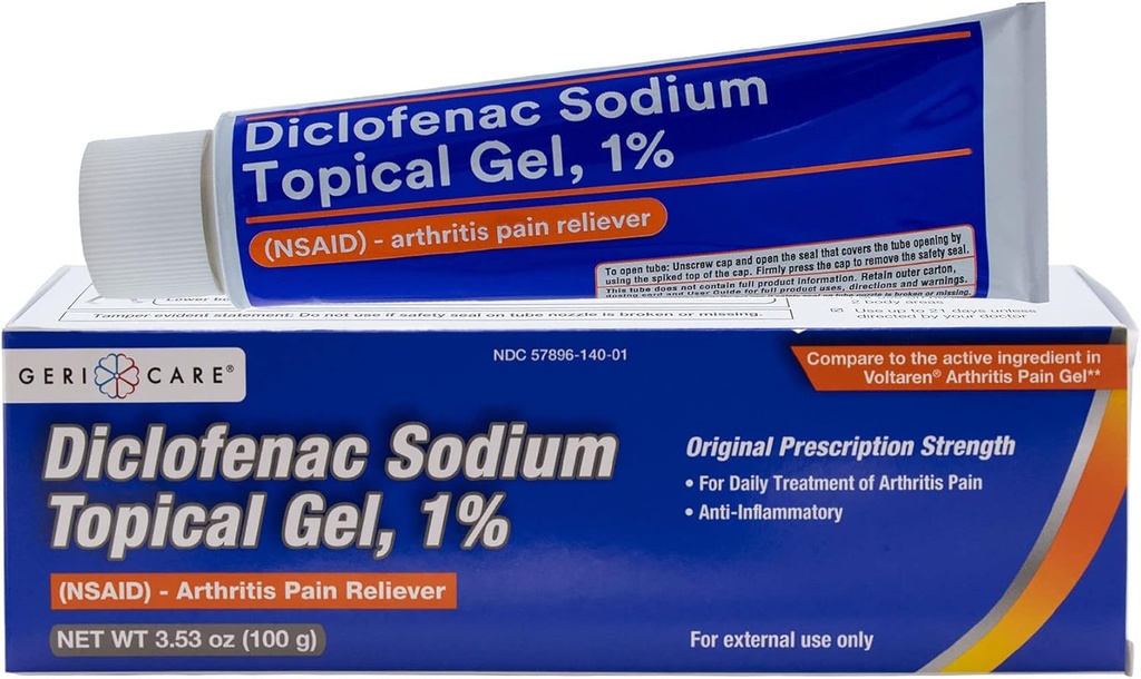 Topische Artritis Pijn Verlichting Gel Diclofenac Natrium 1% (NSAID) door GeriCare- Hand Pols Elleboog Voet Enkel Knie Extra-sterk Artritis Pijn Relever- Anti-inflammatoire Artritis Pijn Behandeling- 3.53oz