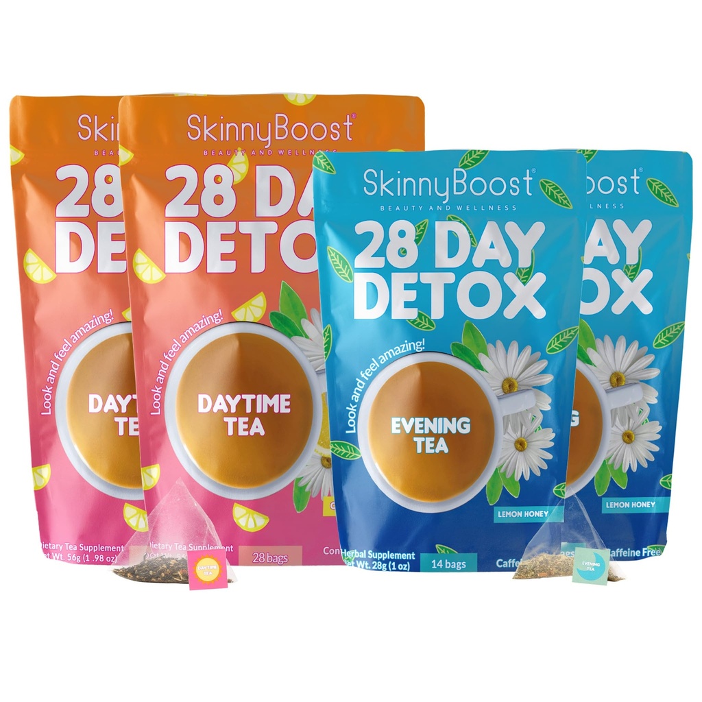 Skinny Boost Detox Tea Kit 4 PACK - 2 Daytime Thee (56 Bags) 2- Avond Thee (28 Bags) 