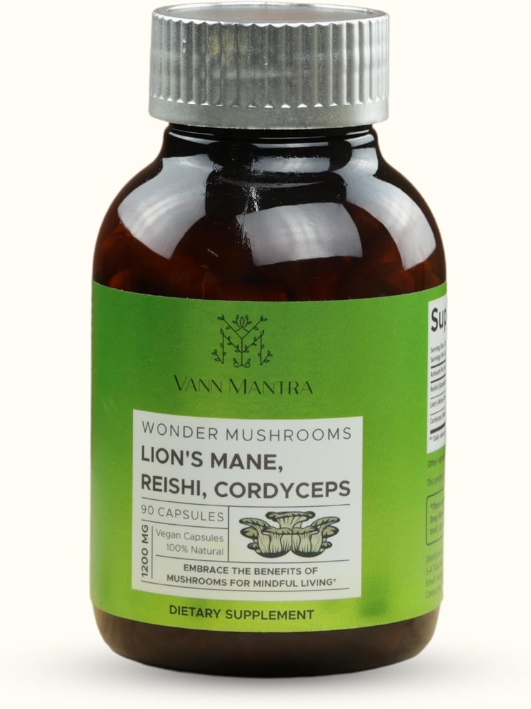 Supplément de champignons de la Mane du Lion - 1200mg, 90 Capsules Vegan - Supporte Mémoire, Clarté Mentale, Focus et Concentration - Booster Fonction Cognitive - Formule de Santé du Cerveau Naturel