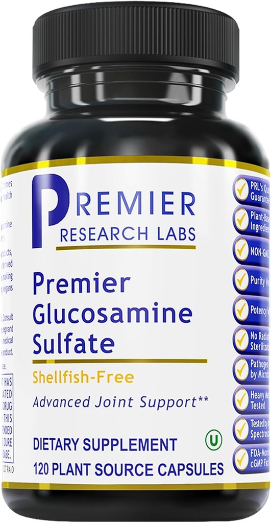 Premier Research Labs Glucosamine Sulfate - Shellfish Free Glucosamine Sulfate Capsules voor gezamenlijke ondersteuning, Connective Tissue Health, 750 mg per portie, Vegan Friendly - 120 Vegetarian Capsules