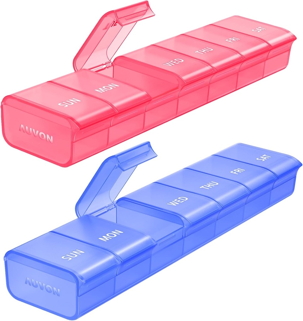AOVON 2 Pack per week pil Organisator, Dual-Color grote pil geval Set voor meerdere pil tracking, pil doos 7 dag voor reizen, pil container voor thuisgebruik om vitamines, supplementen, medicijnen vast te houden