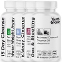 Jeugd & tonic Complete Multi-Organ Detox & Repair 15 dagen Colon Reiniging, Nieren, Gut & Maag Reinigingsmiddelen met waterbalans Ondersteuning voor volledige body detox, gas en opgeblazen & lever gezondheid, 150 pillen