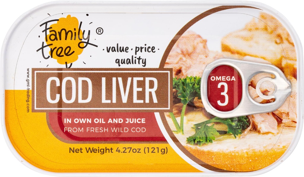 Familieboom IJslands wild gevangen kabeljauw Lever in eigen olie 4.27 oz (verpakking van 12)