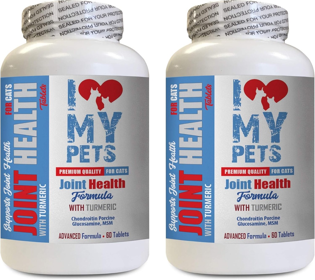I LOVE MY PETS LLC Joint Suppléments for Cats - Cats Joint Health with Turmeric - Powerful Formula - VETS Choice - Supplément de calcium pour les chats - 2 bouteilles (120 Treats)