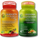 Ensemble de soutien immunitaire et cellulaire – Glutathion liposomique 500mg avec des aliments entiers et Quercetin avec Bromelain, Vitamine C, et Zinc Complexe alimentaire entier – végétalien, non-OGM, Clean Daily Wellness Support