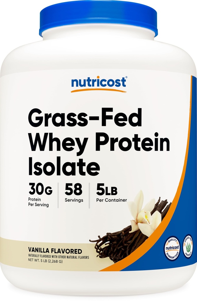 Nutricost Grass-Fed Wei Protein Isolaat (Vanilla) 5LBS - Non-GMO, Glutenvrije, natuurlijke smaken