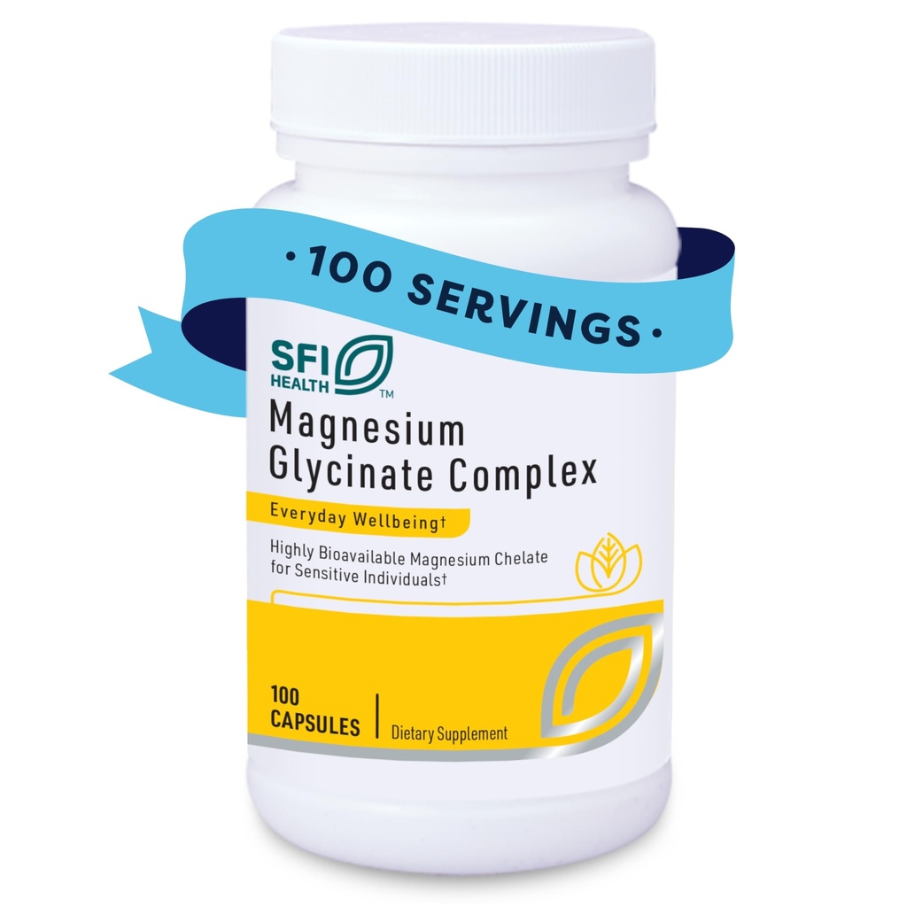 Klaire Labs SFI Health Magnésium Glycinat Complex - Mélange de magnésium chélaté pour l'absorption optimale - Soutient des os, des muscles et des niveaux d'énergie sains - Doucement sur la digestion (100 capsules)