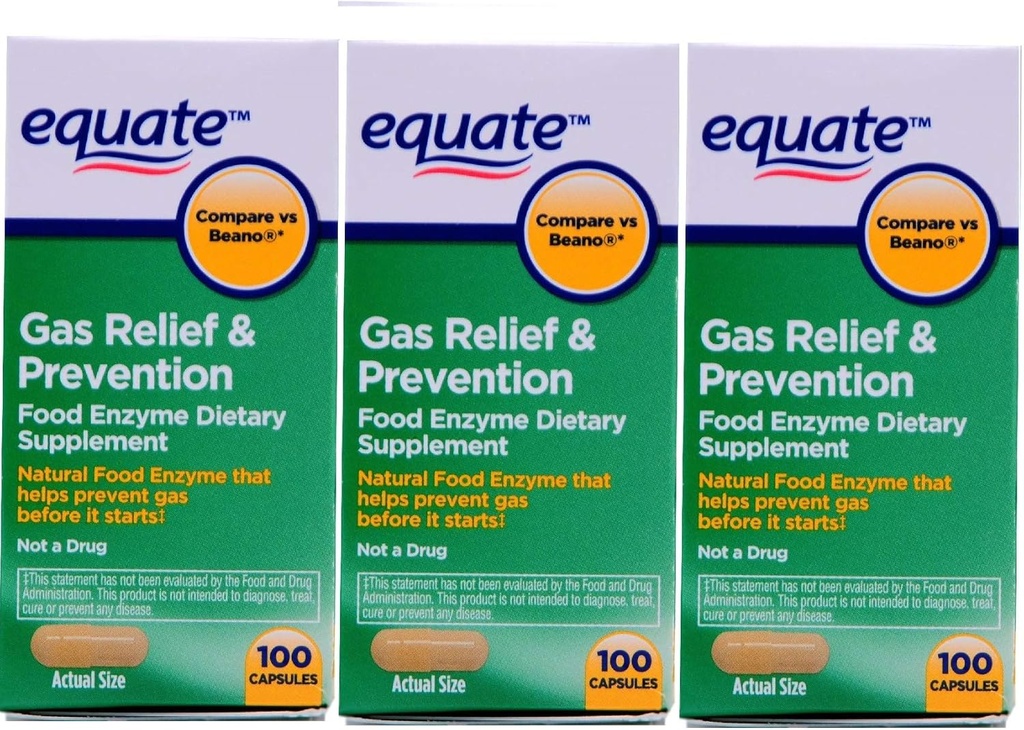 Equate Gas Bloating Relief and Prevention, Food Enzyme Dietary Supplement, 300 Tellen