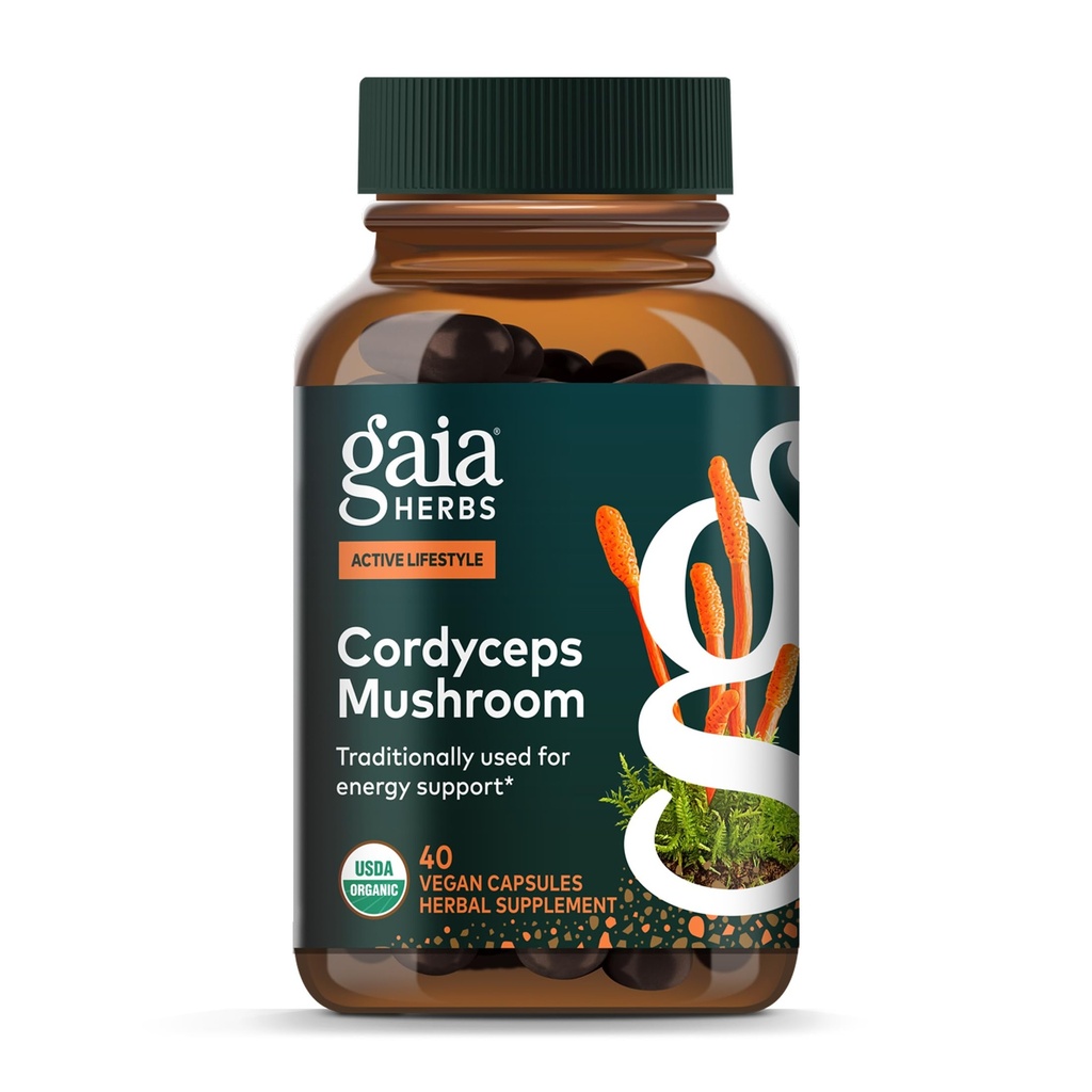 Gaia Herbes Cordyceps Champignon - Supplément de soutien énergétique pour maintenir l'énergie, l'endurance et l'endurance - avec Cordyceps Champignon biologique - 40 Phytocapsules liquides végétaliens (40 jours d'approvisionnement)