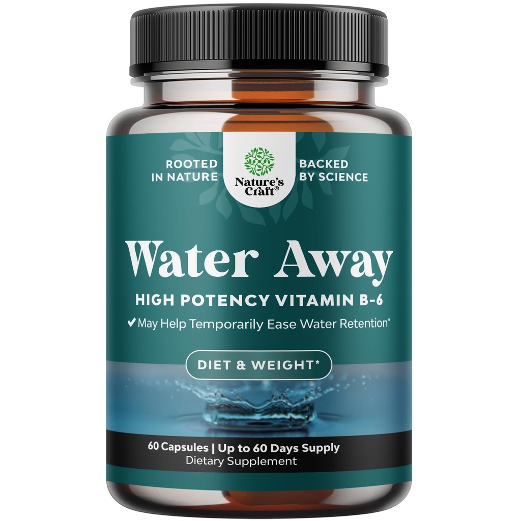 Water Away Herbal Diuretic Pillen Hoge sterkte - Vochtretentie Supplement met Dandelion Leaf Extract & Green Tea for Bloating Relief for Women & Men - Capsules for Leg & Feet Swelling - 60 Tel.