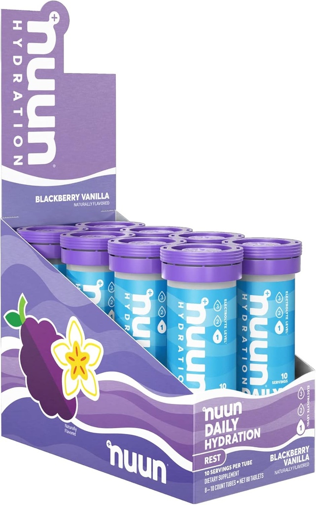 Nuun Rest & Recovery Electrolyte Tablets with Magnesium, Kalium & Tart Cherry Powder, Gluten Free & Vegan, Blackberry Vanilla Flavor, 8 Pack (80 Servings Total)