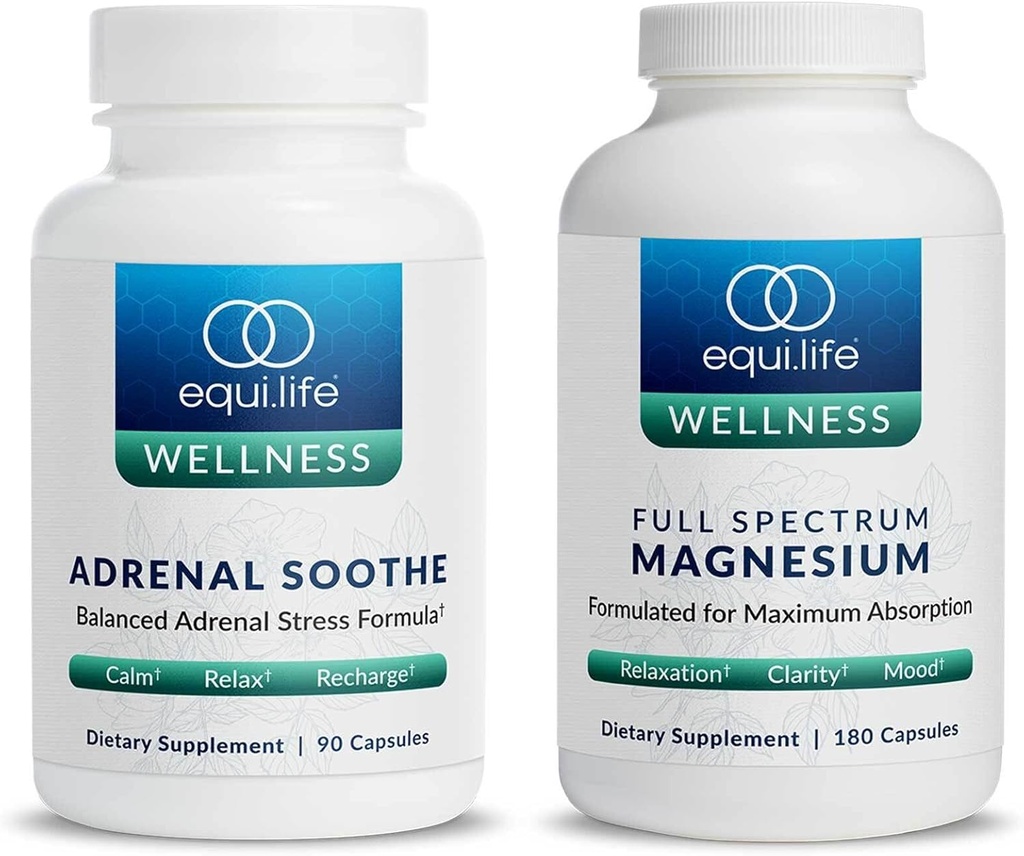Equilife Full Spectrum Magnesium (180 ct.) and Adrenal Soothe (90 caps) Bundle Mood & Energy Support Supplement, Vegan, Non-GMO