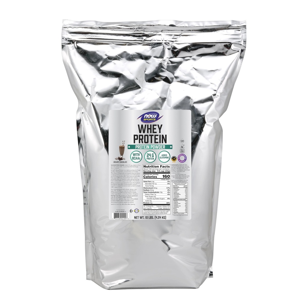 NOW Foods Sports Nutrition, Wei Proteïne, 24 g met BCAA's, Romig Chocoladepoeder, 10-Pond