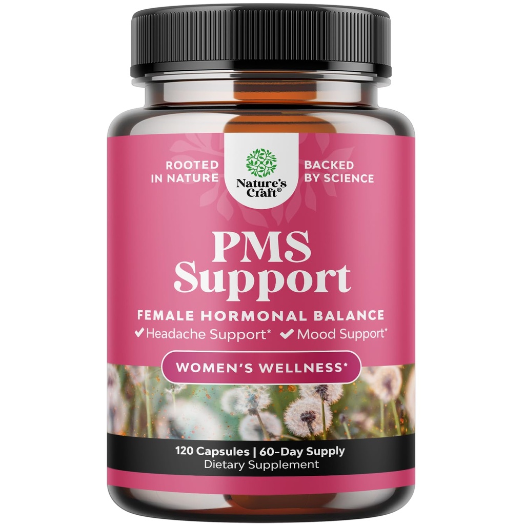 Supplément de soutien du SPM pour les femmes – Équilibre hormonal pour les femmes et désagrément menstruel avec DIM, Chasteberry, Black Cohosh & Ashwagandha - pour les crampes d'époque facile, chemisier de ménopause, swing d'humeur – 120 Ct