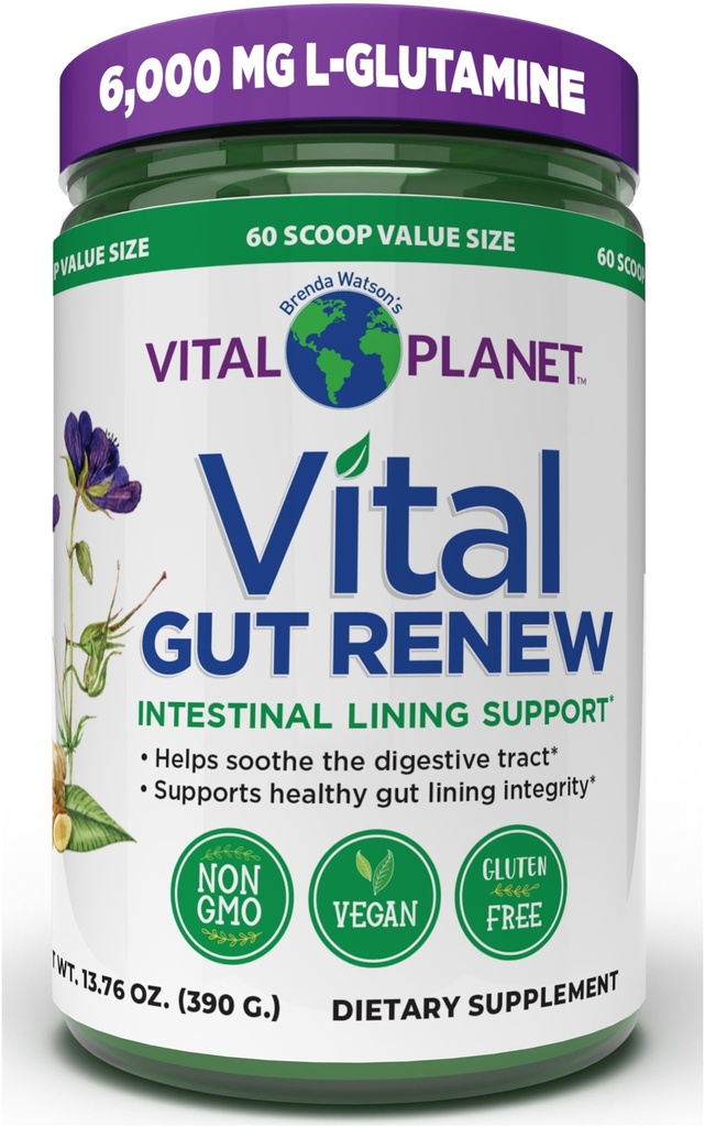 Vital Planet - Vital Gut Renew Powder Supplément pour la réparation de Gut avec L-Glutamine, Marshmallow et Ginger Root, DGL Racine de réglisse et Aloe Vera organique, L Glutamine 6000mg 13.76 oz