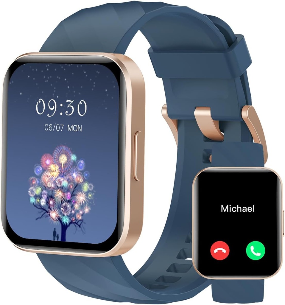 RUIMEN Smart Horloges voor vrouwen Mannen (Antwerpen/Make Calls) Compatibel met iPhone/Android Phones, 1.85" HD Screen Fitness Tracker Heart Rate Monitor 100+ Sports Tracker Watch Waterproof (Blauw)