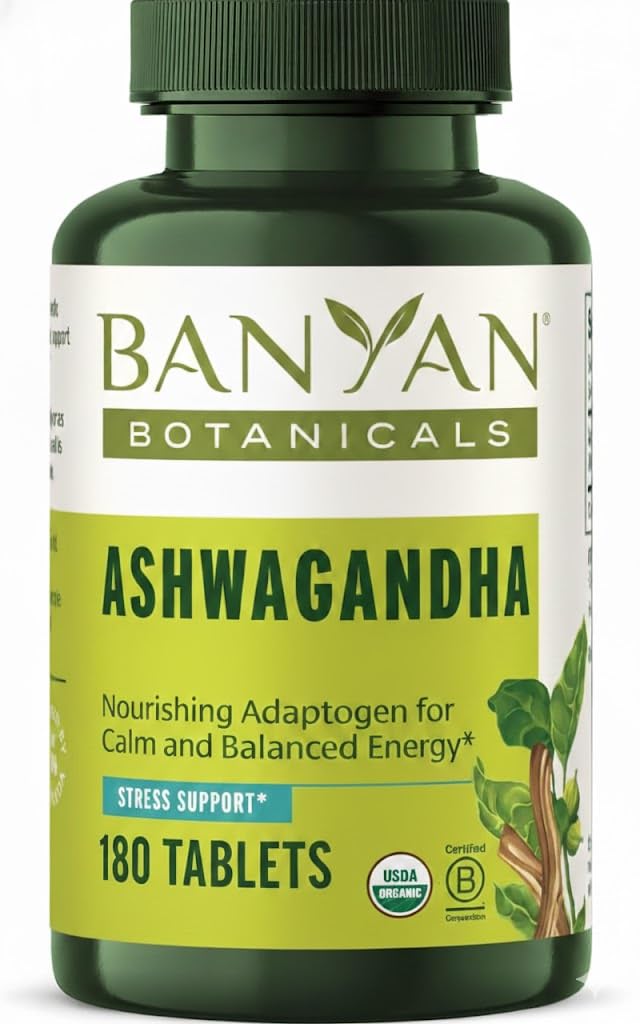 Banyan Botanicals Comprimés d'Ashwagandha – Racine d'Ashwagandha biologique – Adaptogène à base de plantes renommé pour le soutien de l'énergie naturelle et le stress* – 180 Comprimés – Vegan non-OGM d'origine durable