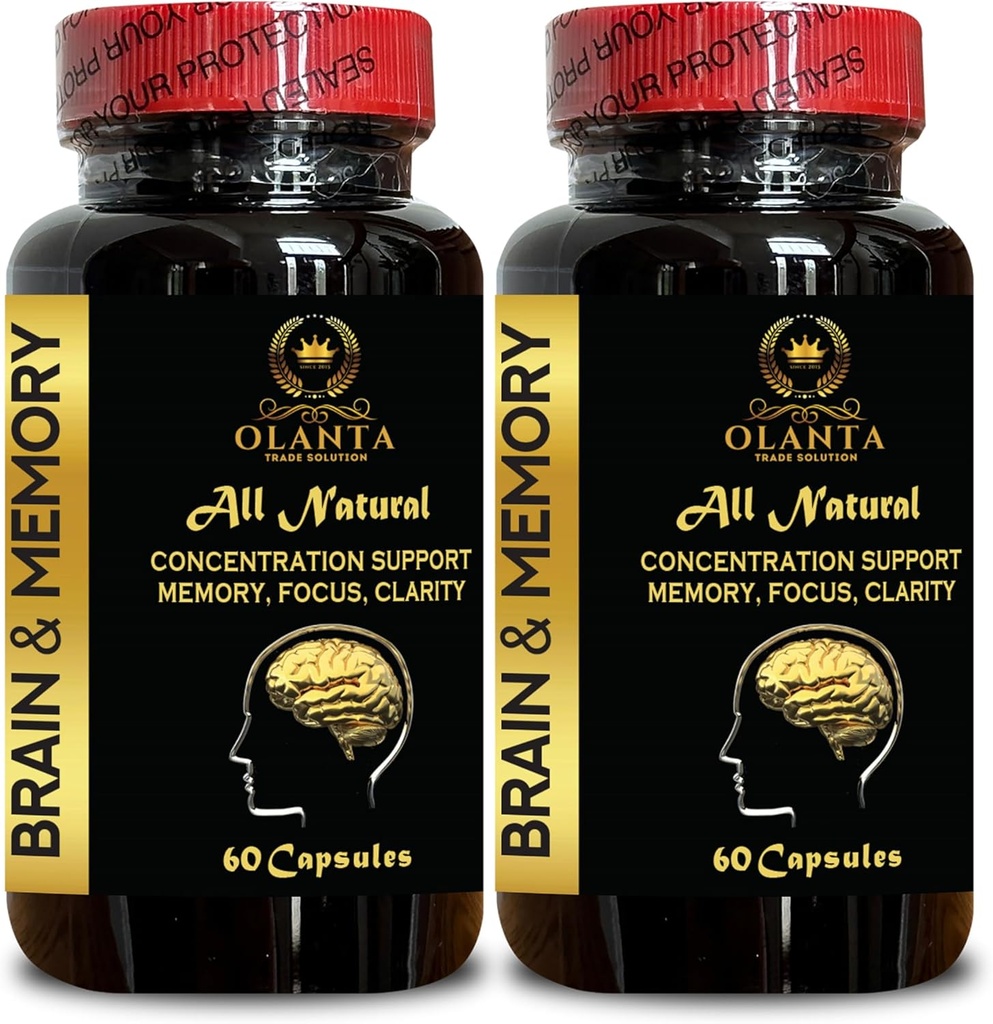 Geheugenpillen voor hersenen - Brain Booster Supplementen voor geheugen, focus, helderheid, energie, prestaties, ondersteunt gezonde hersenfunctie, geheugen & onmacht - 2 flessen 120 capsules