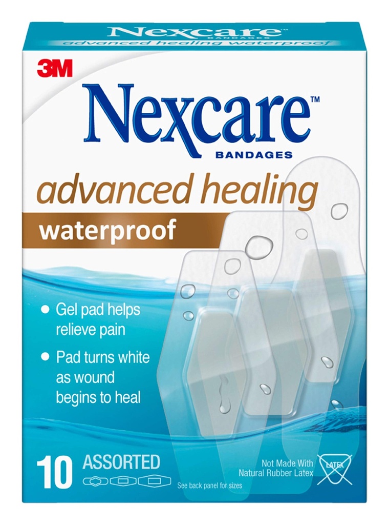 Nexcare Advanced Healing Waterproof Bandages, Assorted Sizes, 10 Tellen