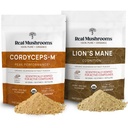 Lions Mane (60g) et Cordyceps (60g) Mélange de poudre d'extrait de champignons - Supplément de champignons pour la cognition, l'énergie et l'endurance