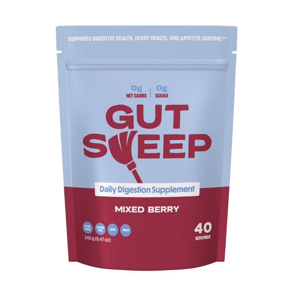 Gut Sweep - Dagelijkse spijsverteringssupplement - Psyllium Husk Fiber - Ondersteunt eetlustcontrole - Glutenvrij en plantaardig - Keto & Paleo vriendelijk - 40 porties - gemengde bes