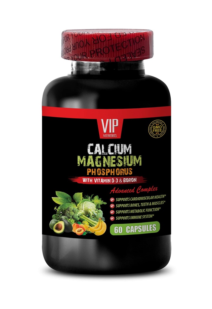 Calcium Magnesium Supplement - Calcium Magnesium Fosfor met vitamine D-3 & Boron - gezonde botten Magnesium, Calcium voor vrouwen, Magnesium voor mannen, Bone Strength Supplements, 1 Fles 60 Capsules
