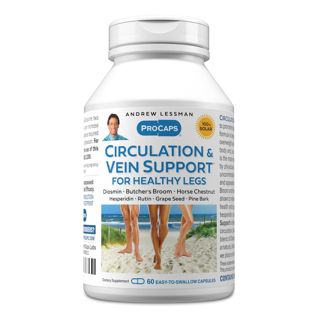 ANDREW LESSMAN Circulation, Vein Support for Healthy Legs 60 Capsules - High Bioactivity Diosmin, Butcher's Broom, Visibly Reduces Swelling and Discomfort in Feet, Ankles, Calves, Legs
