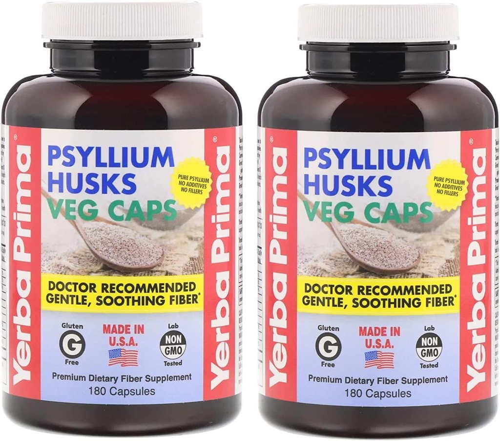 Yerba Prima Psyllium Husks Fiber Veg Caps - 180 (verpakking van 2)