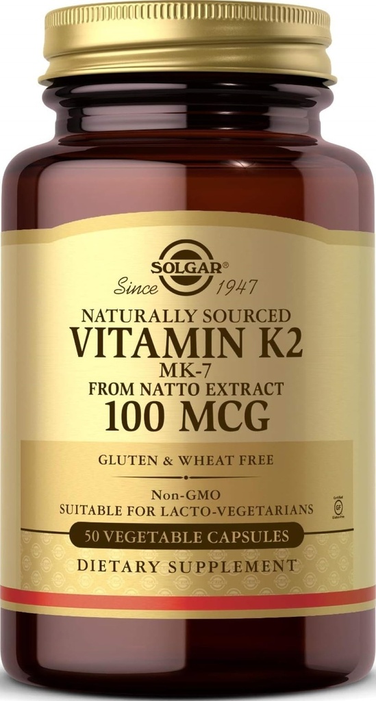 Solgar Naturally Sourced Vitamine K2 (MK-7) 100 mcg - 50 plantaardige Capsules, Pack of 2 - Ondersteunt Bone Health - Whole Food Source from Natto Extract - Non-GMO, Glutenvrij - 100 Totaal porties