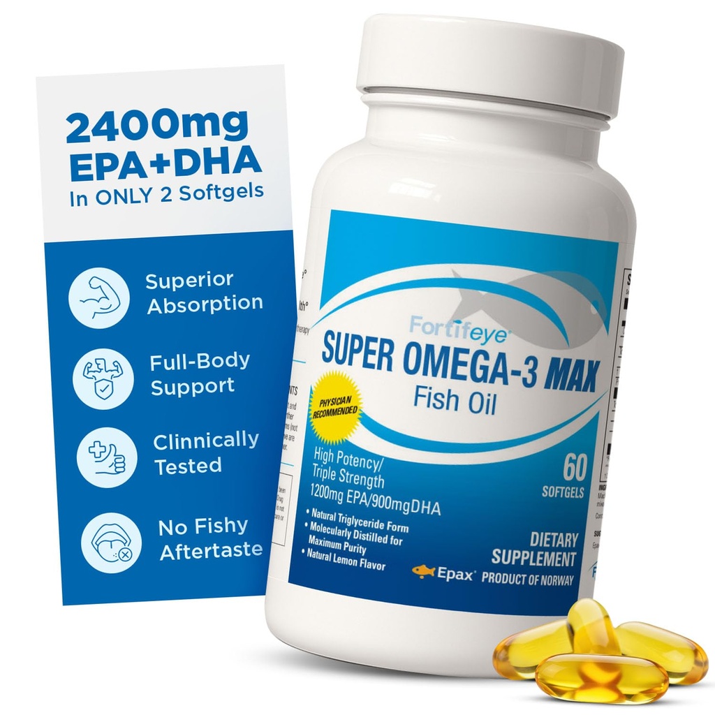 Super Max Omega-3 Visolie 2400 mg Made in Norway - High Potency Fish Oil Omega 3 supplementen voor vrouwen en mannen, triglyceride vorm met EPA en DHA Supplementen Geen Fishy Na smaak citroen smaak