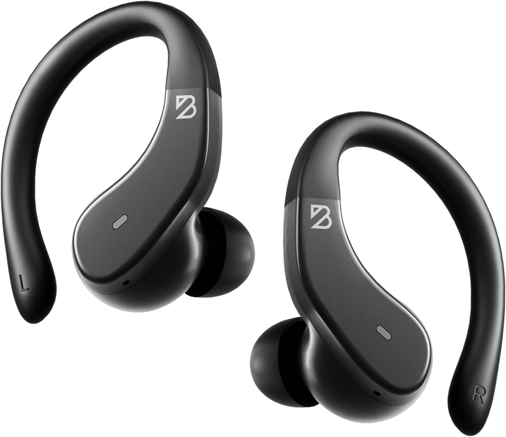 Back Bay Audio - Runner's draadloze oordopjes Bluetooth hoofdtelefoons voor sport, Haak over de oordopjes, Deep Bass, Wrap rond oortelefoons met oorhaakjes voor hardlopen, workout draadloze hoofdtelefoons voor de sportschool