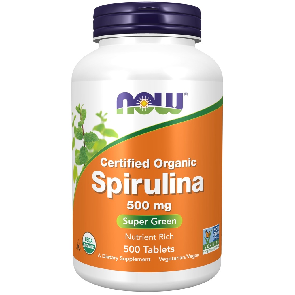 NOW Foods Supplementen, Organische Spirulina 500 mg met Vitaminen, Mineralen en GLA (Gamma-Linoleenzuur), 500 tabletten