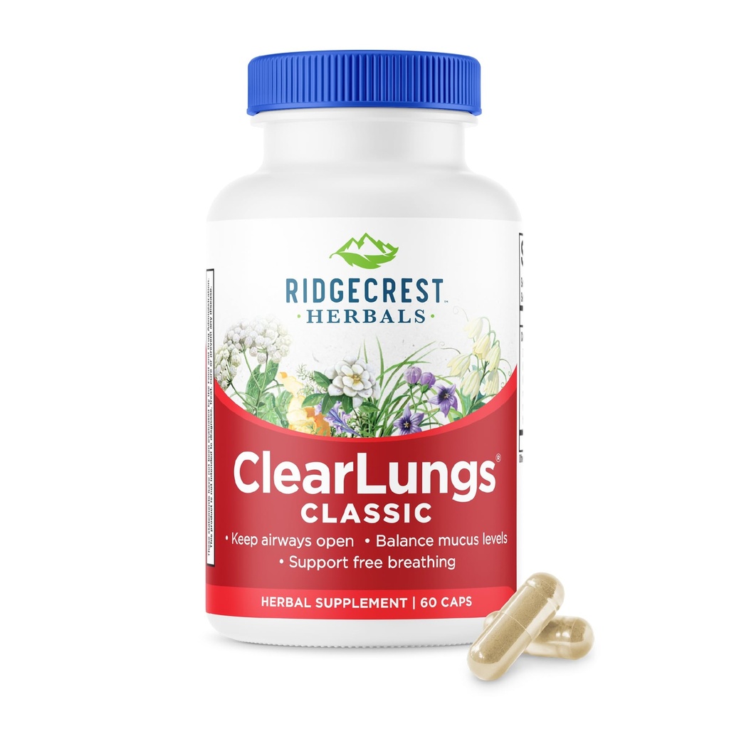 RidgeCrest Kruiden ClearLungs Classic, Natural Lung en Nasal Daily Health Supplement voor Bronchial, Respiratory, Immune, Sinus, en Mucus Wellness Support, Herbal Formula (60 Caps, 30 Serv)