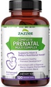 Zazzee Extra sterkte Complete Prenatale Multi Complex, 120 Vegan Capsules, 2 maand supply, 23 Essentiële Vitaminen & Mineralen, MK7, 10 miljard CFU Probiotica, Prenatale Enzymen, Biologische Kruiden Blend