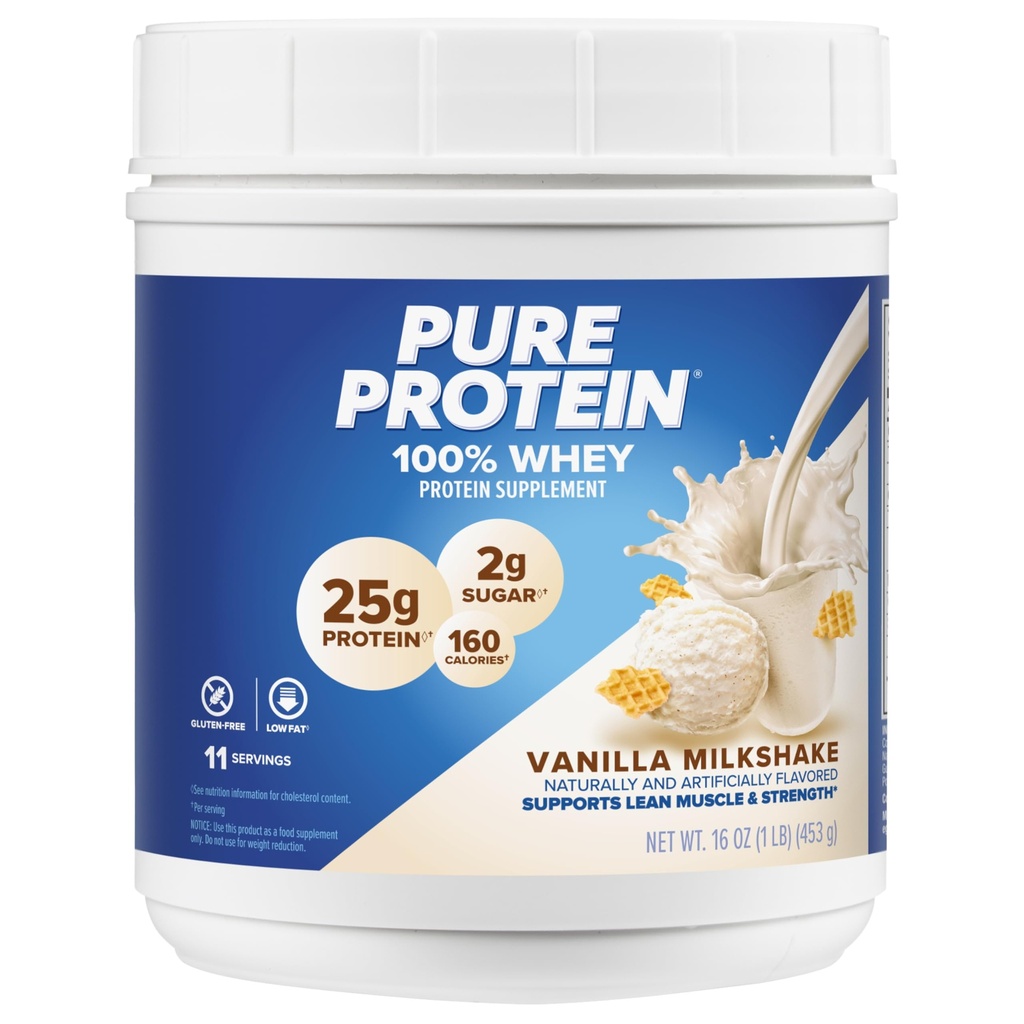 Pure Proteïne Poeder, Wei, Hoog Proteïne, Lage Suiker, Glutenvrij, Vanille Cream, 1 lb