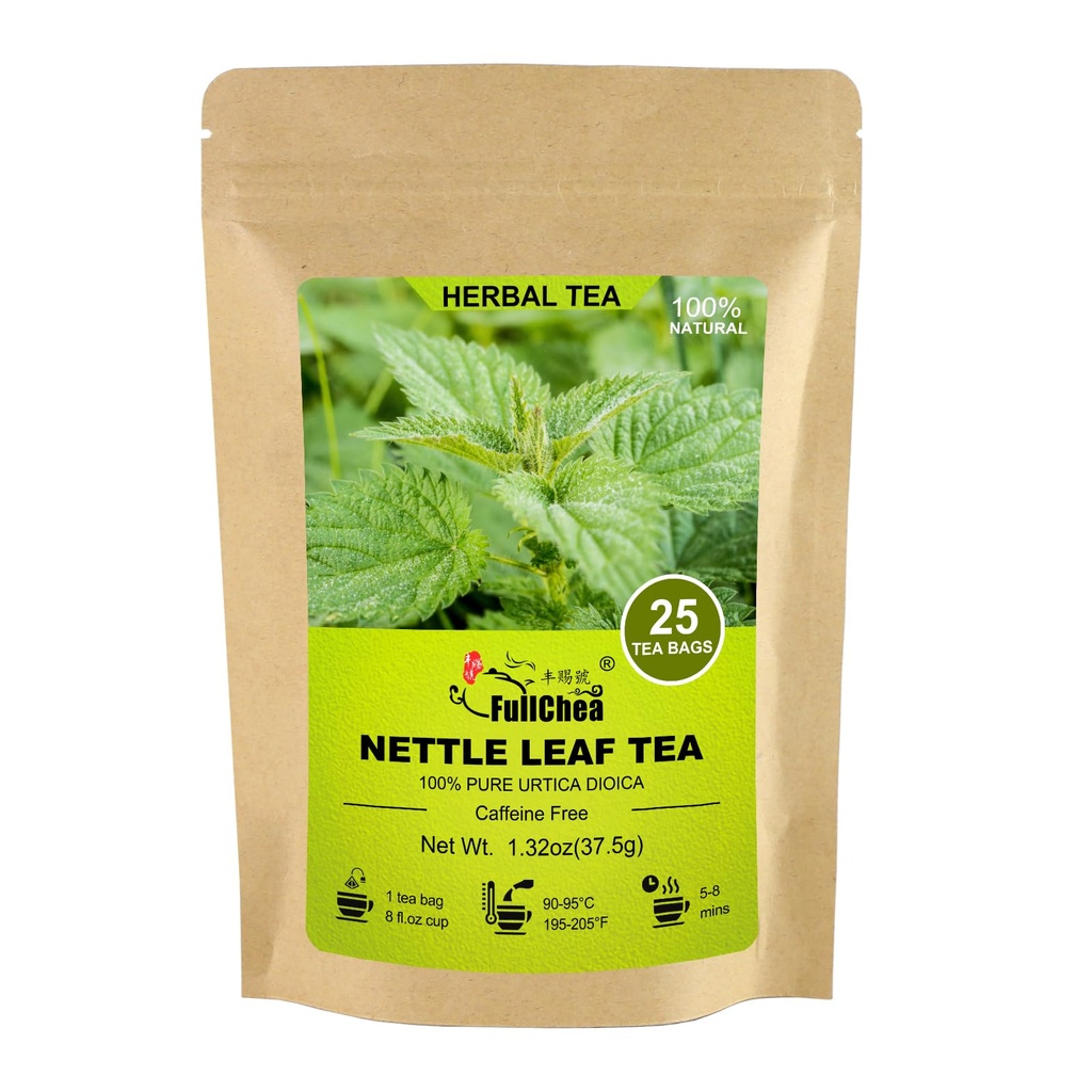 FullChea - Sacs à thé Nettle Leaf, 25 sachets à thé, 1,5 g/sac - Thé à nervures naturellement - Soutenir la santé des yeux et renforcer les os