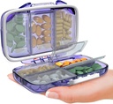 Reizen Pillen Organisator - Vocht Proof Portable Vitamine houder met 7 Compartments, Compact Supplement Case voor Purse Essential Medicine Kit foto Reizen Pocket Pharmacy met Labels, Paars