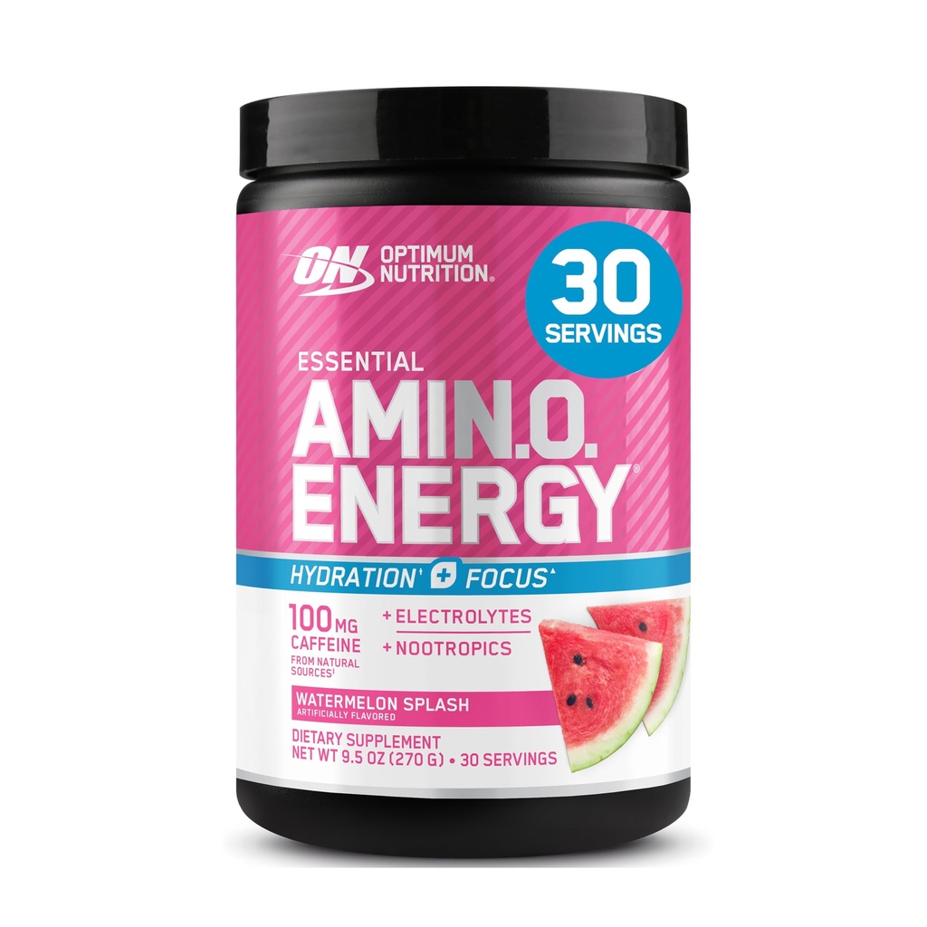 Optimale Voeding Amino Energy Powder Plus Focus, met BCAA, Elektrolyten en Cafeïne, Watermeloen, 30 Servers (Verpakking mei Vary)