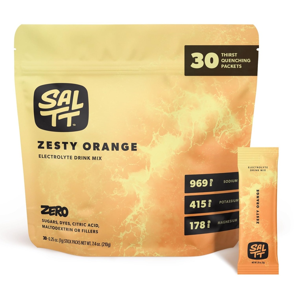 SALTT Elektrolyten Poeder Gearomatiseerde Drank Mix - Zesty Orange - 30 Hydration Packets - Magnesium, Kalium, Natrium, Trace Minerals - Zero Sugar & Gluten Free - Reizen Essentials