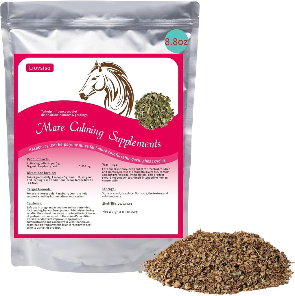 8.8 oz Horse Calming Supplement - Natuurlijke Raspberry Leaf Eases Angst en ongemak in Moody Mares, Kalmen tijdens de Heat Cycles - Geschikt voor Geldings Te