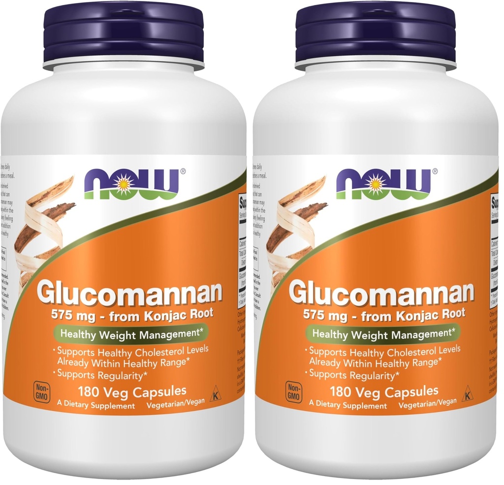 NOW Foods Supplements, Glucomannan (Amorphophallus konjac) 575 mg, Ondersteunt Regularity*, Healthy Weight Management*, 180 Veg Capsules (Pack of 2)