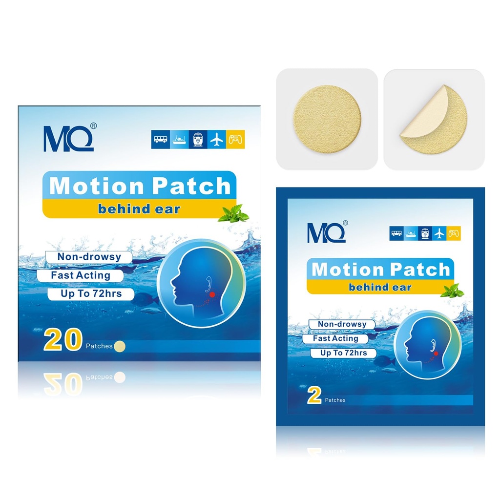 MQ 20ct Beweging Ziekte Patches, Lichte Kleur, Zeeziekte Patches Non Drowsy & Waterproof, Cruise Ship Travel Essentials, Fast Acting & Langdurend 72H